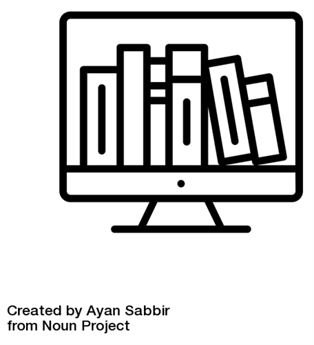 Computer screen with books and curriculum